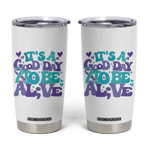 Suicide Prevention Awareness Tumbler Cup Teal Purple Ribbon Inspirational Motivational Gifts Little Reminders Therapist Psychologist TB10 White Print Your Wear