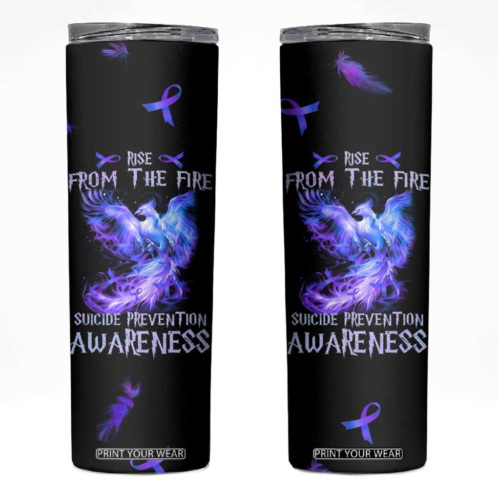 Suicide Prevention Awareness Skinny Tumbler Teal Purple Ribbon Phoenix Rise From The Fire TB10 Black Print Your Wear