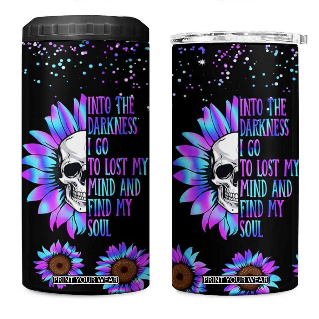 Suicide Prevention Awareness 4 in 1 Can Cooler Tumbler Teal Purple Sunflower Skull Into The Darkness I Go To Lose My Mind And Find My Soul TB10 One Size: 16 oz Black Print Your Wear