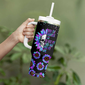 Suicide Prevention Awareness Tumbler With Handle Teal Purple Sunflower Skull Into The Darkness I Go To Lose My Mind And Find My Soul TB10 Print Your Wear