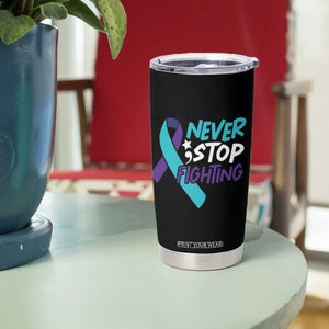 Suicide Prevention Awareness Tumbler Cup Teal Purple Ribbon Semicolon Never Stop Fighting Support Therapist Psychologist TB10 Print Your Wear