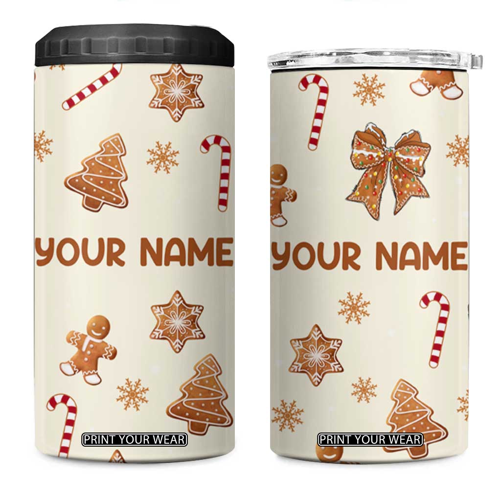 Personalized Christmas 4 in 1 Can Cooler Tumbler Custom Name Coquette Bow Tree Gingerbread Xmas Gifts For Her TB10 One Size: 16 oz Cream Print Your Wear