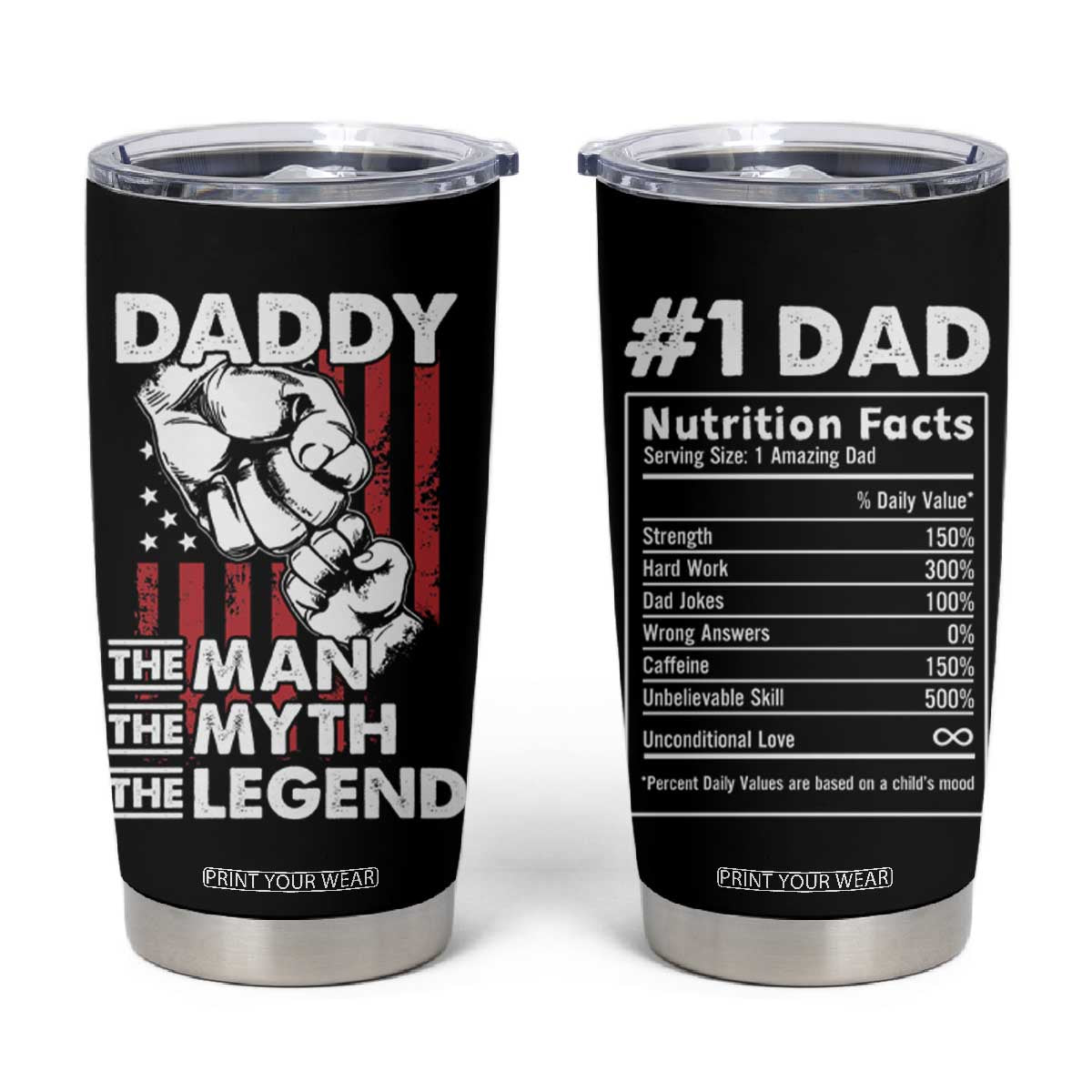 Christmas Gifts for Dad Tumbler Cup Daddy The Man The Myth The Legend American Flag Father's Day TB10 Black Print Your Wear