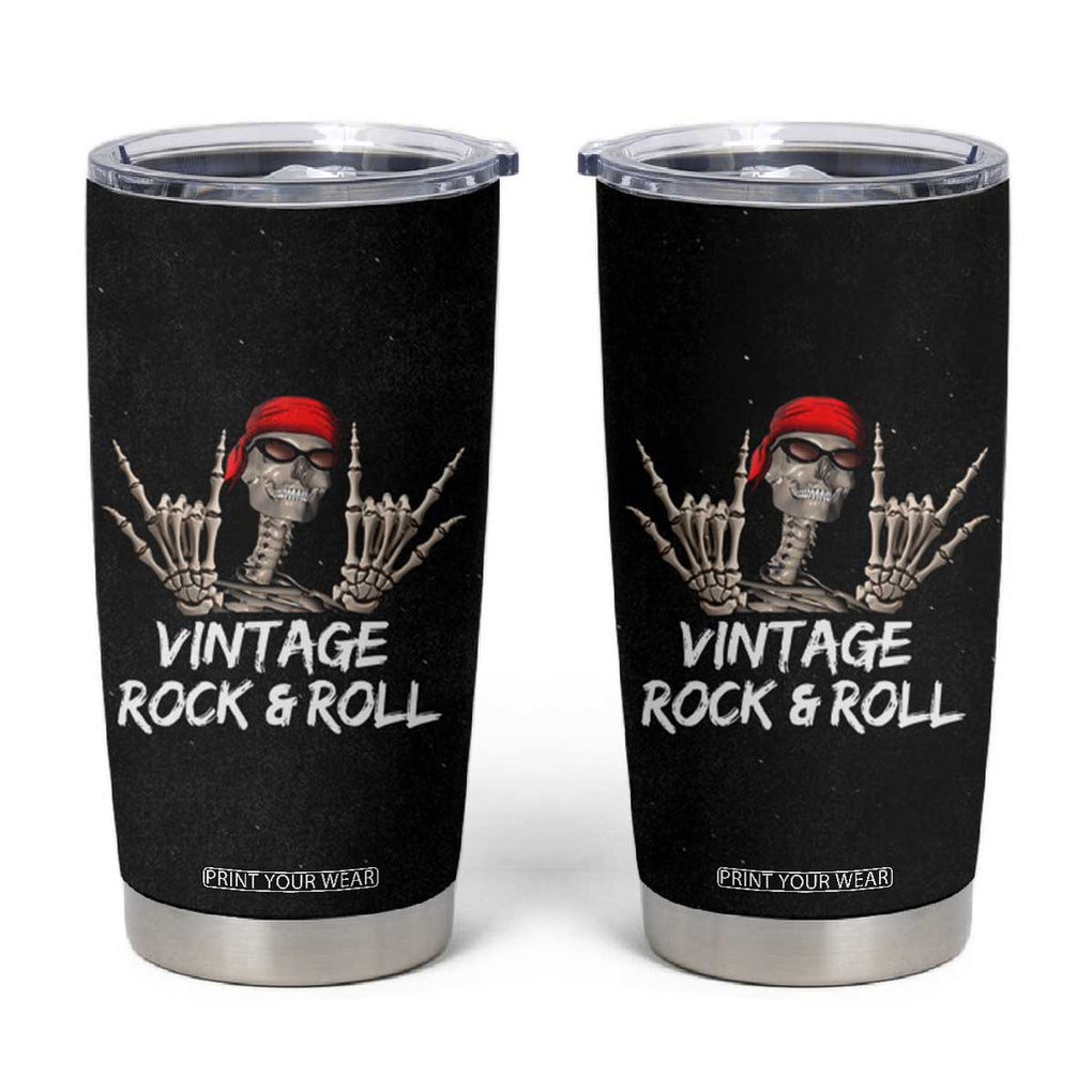 Rocker Skeleton Tumbler Cup Vintage Hand Rock & Roll Funny Halloween Gifts TB10 Black Print Your Wear