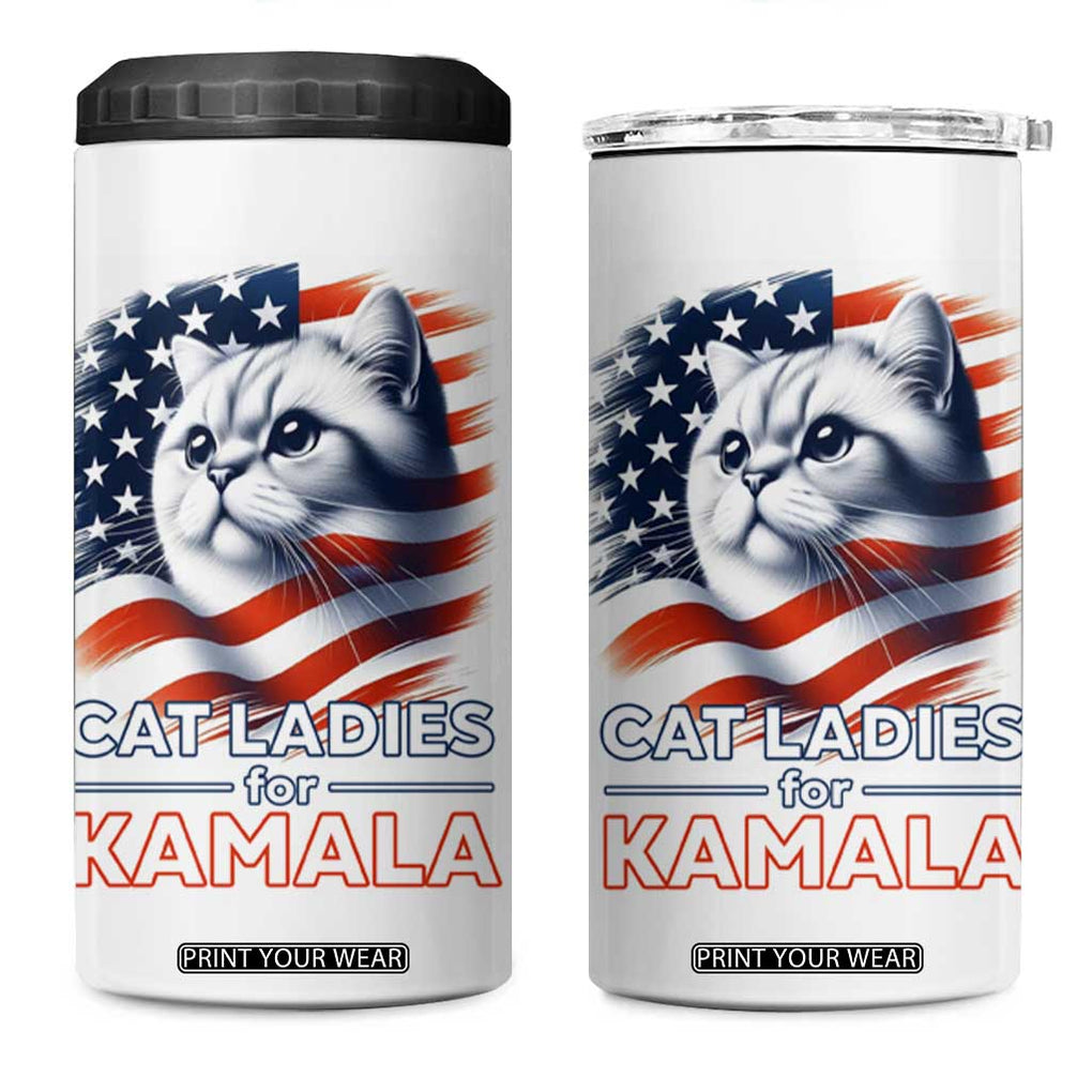 Cat Lady Ladies For Kamala 4 in 1 Can Cooler Tumbler Madam President Voting Harris US Election 2024 USA American Flag TB10 One Size: 16 oz White Print Your Wear