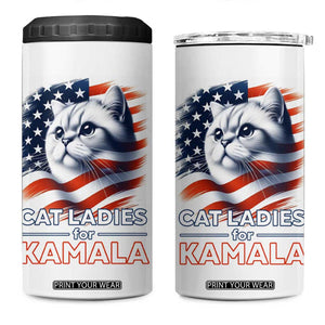 Cat Lady Ladies For Kamala 4 in 1 Can Cooler Tumbler Madam President Voting Harris US Election 2024 USA American Flag TB10 One Size: 16 oz White Print Your Wear