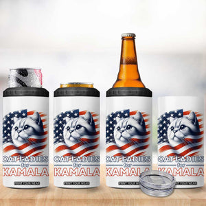 Cat Lady Ladies For Kamala 4 in 1 Can Cooler Tumbler Madam President Voting Harris US Election 2024 USA American Flag TB10 Print Your Wear