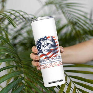 Cat Lady Ladies For Kamala Skinny Tumbler Madam President Voting Harris US Election 2024 USA American Flag TB10 Print Your Wear