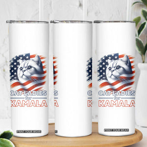 Cat Lady Ladies For Kamala Skinny Tumbler Madam President Voting Harris US Election 2024 USA American Flag TB10 Print Your Wear