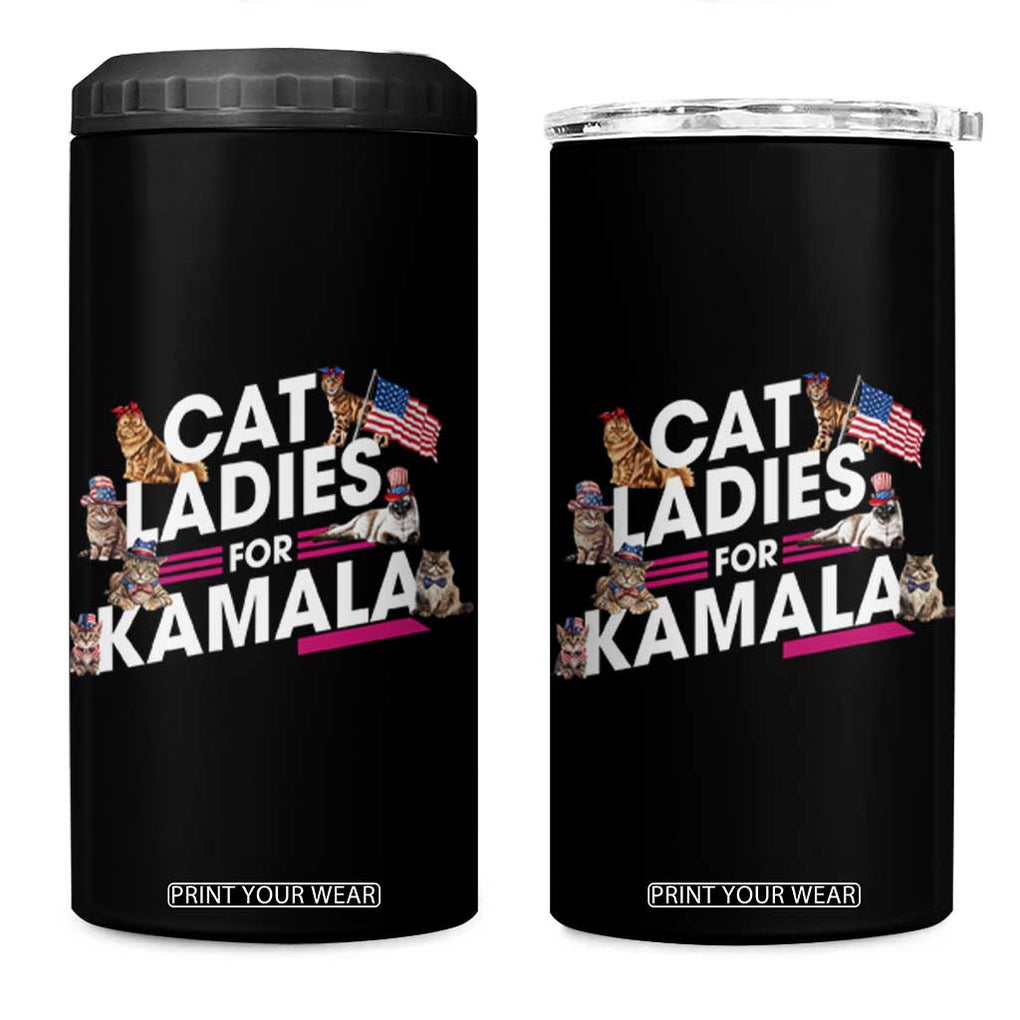 Harris 2024 4 in 1 Can Cooler Tumbler Cat Lady Ladies for Kamala Madam President TB10 One Size: 16 oz Black Print Your Wear