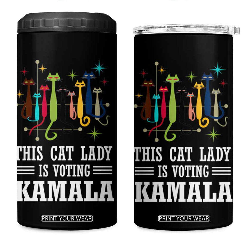 Madam President Harris 2024 4 in 1 Can Cooler Tumbler Childless Cat Lady Ladies Is Voting Kamala Election Vintage Retro Mid-Century Kitty 50s 60s Style TB10 One Size: 16 oz Black Print Your Wear