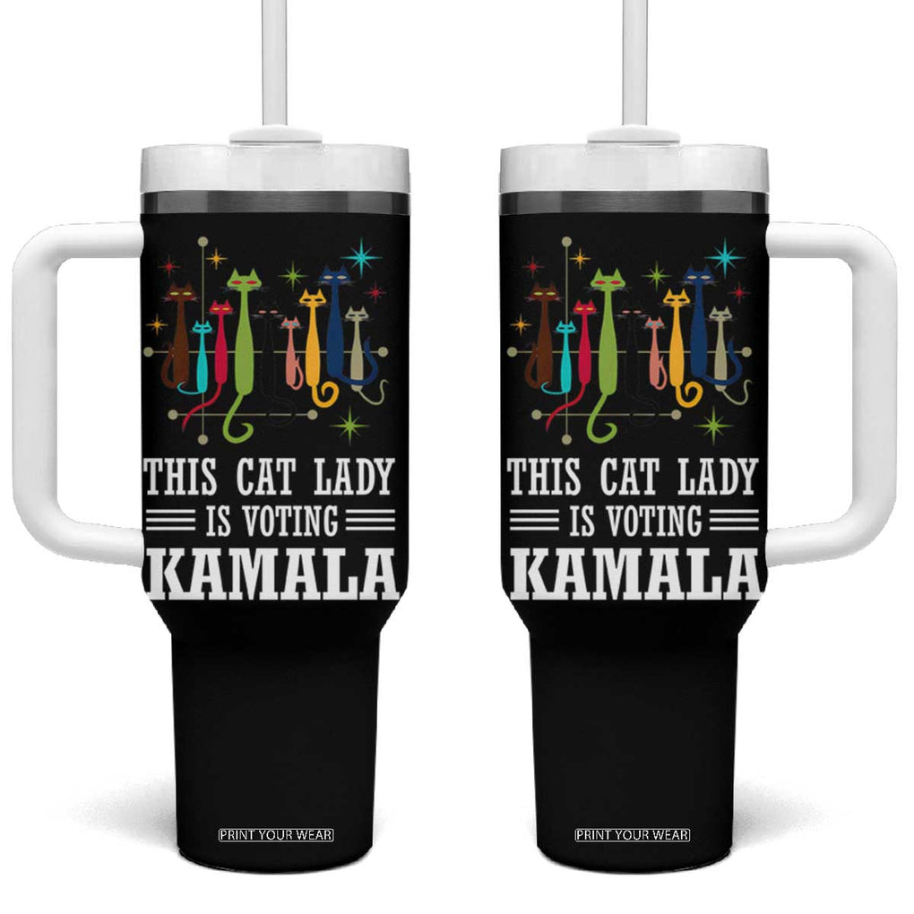 Madam President Harris 2024 Tumbler With Handle Childless Cat Lady Ladies Is Voting Kamala Election Vintage Retro Mid-Century Kitty 50s 60s Style TB10 One Size: 40 oz Black Print Your Wear