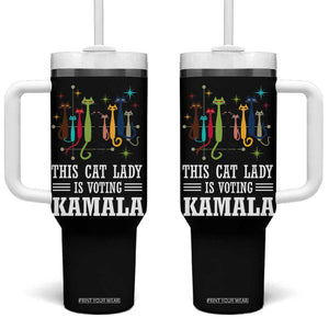 Madam President Harris 2024 Tumbler With Handle Childless Cat Lady Ladies Is Voting Kamala Election Vintage Retro Mid-Century Kitty 50s 60s Style TB10 One Size: 40 oz Black Print Your Wear