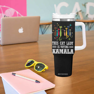 Madam President Harris 2024 Tumbler With Handle Childless Cat Lady Ladies Is Voting Kamala Election Vintage Retro Mid-Century Kitty 50s 60s Style TB10 Print Your Wear