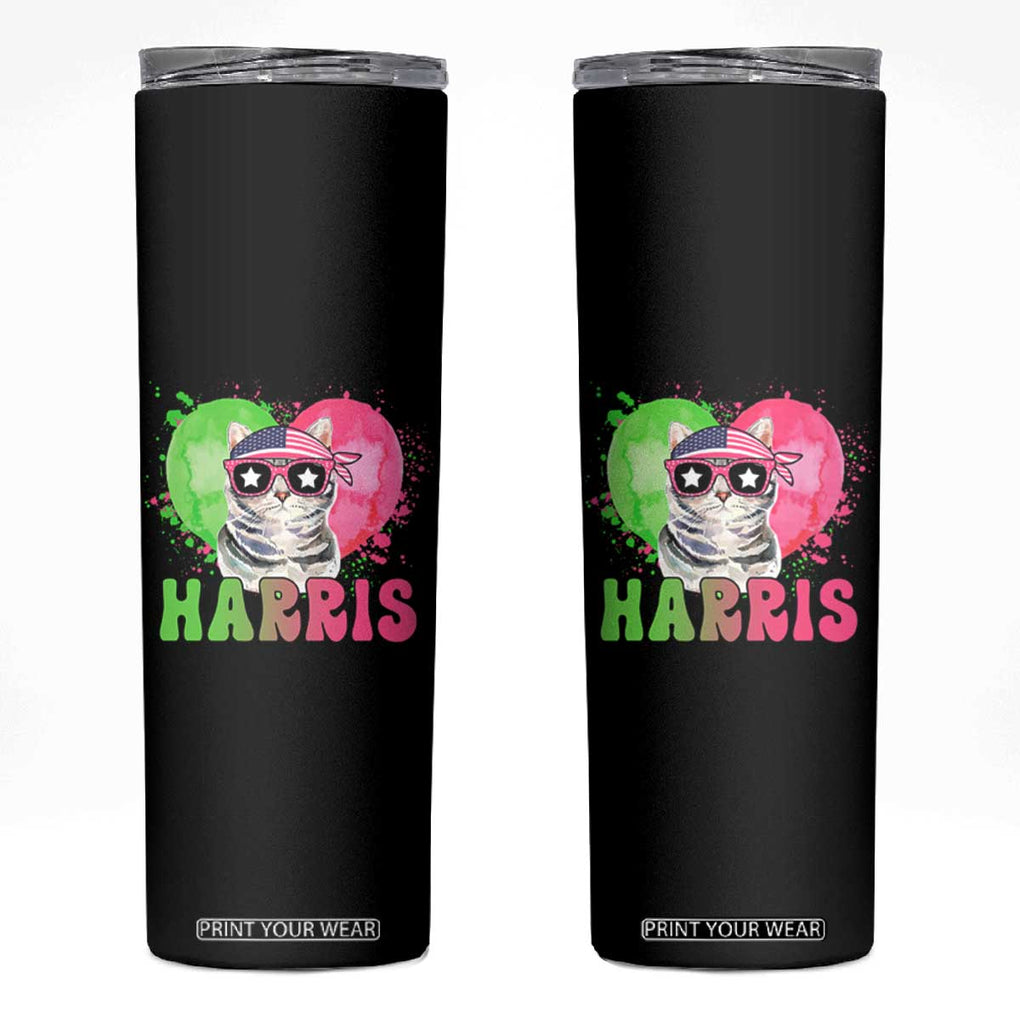 Harris 2024 Presidential Election Skinny Tumbler Cat Lady Ladies for Kamala Madam President TB10 Black Print Your Wear