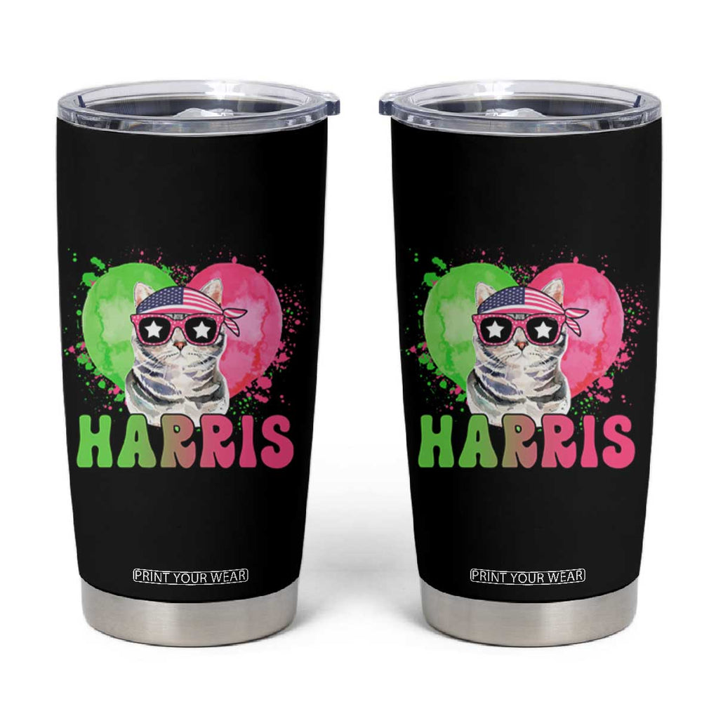 Harris 2024 Presidential Election Tumbler Cup Cat Lady Ladies for Kamala Madam President TB10 Black Print Your Wear