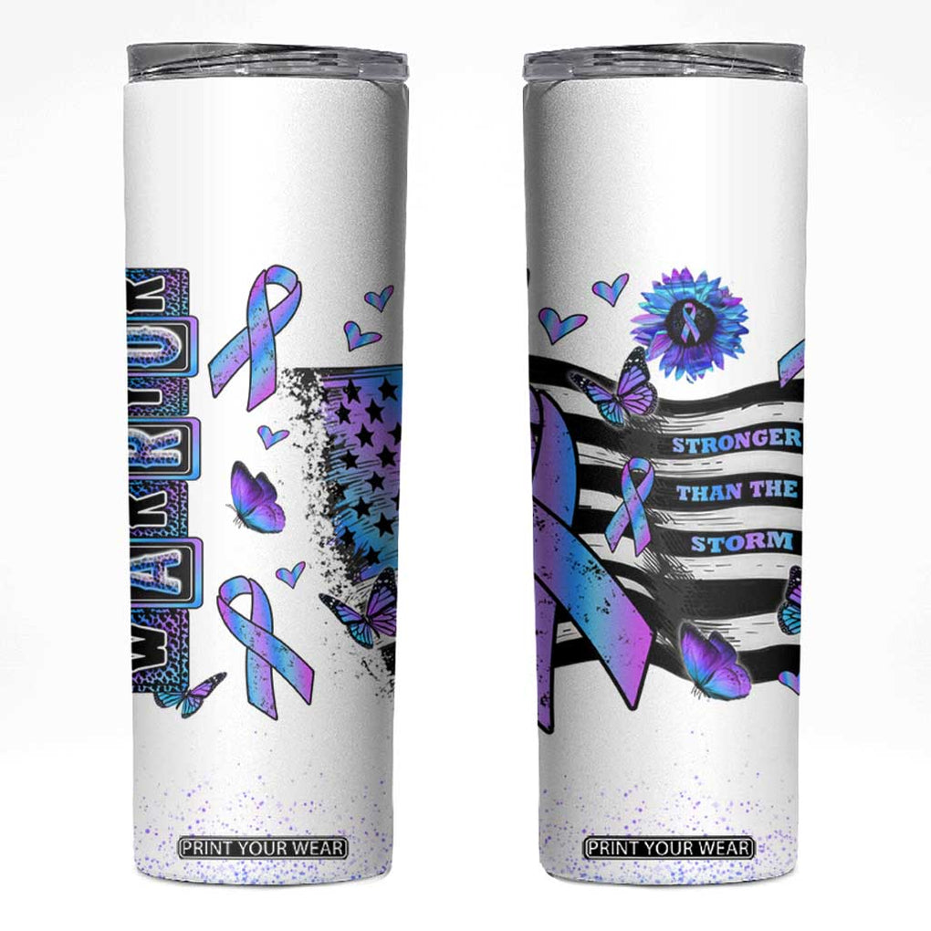 Suicide Prevention Awareness Skinny Tumbler Teal Purple Ribbon Warrior Support USA Flag TB10 White Print Your Wear