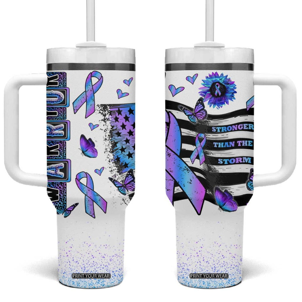 Suicide Prevention Awareness Tumbler With Handle Teal Purple Ribbon Warrior Support USA Flag TB10 One Size: 40 oz White Print Your Wear