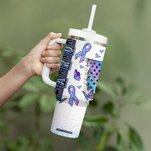 Suicide Prevention Awareness Tumbler With Handle Teal Purple Ribbon Warrior Support USA Flag TB10 Print Your Wear