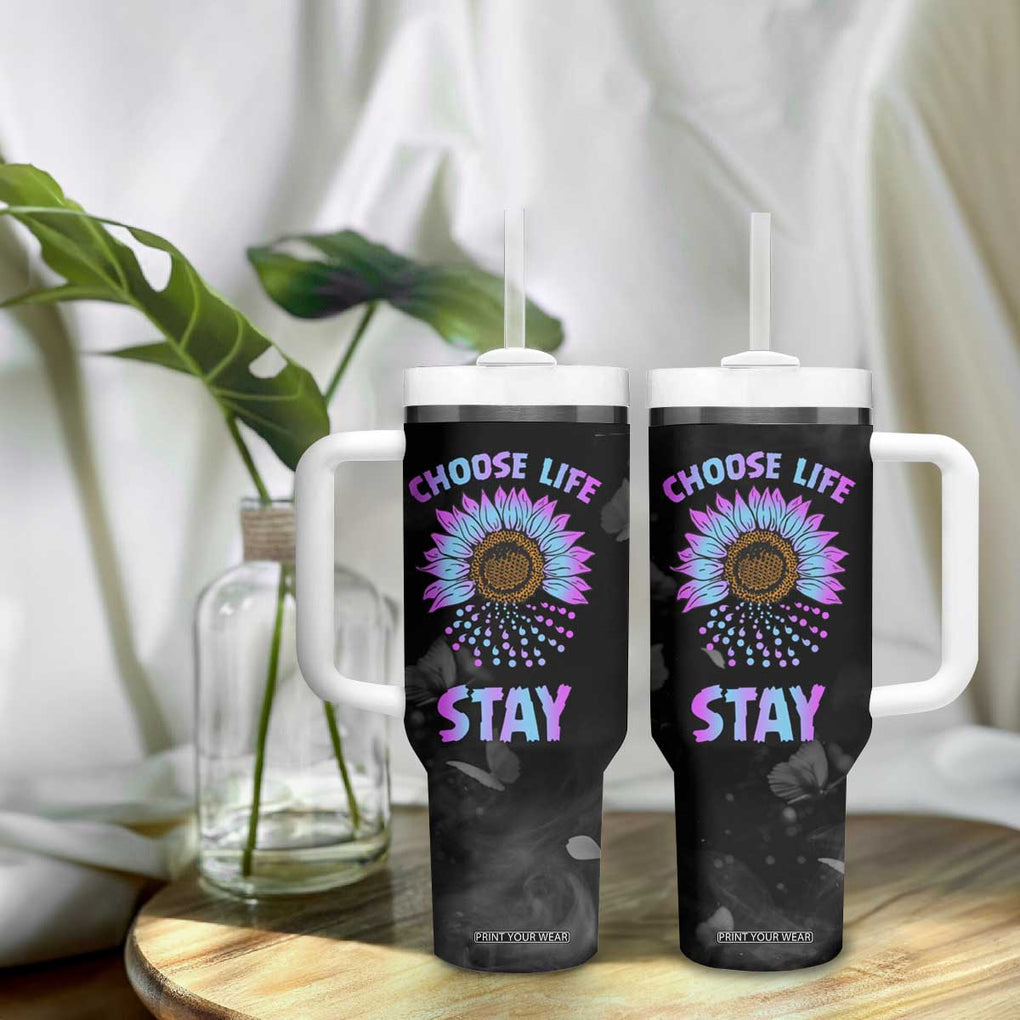 Suicide Prevention Awareness Tumbler With Handle Teal Purple Sunflower Choose Life Stay Therapist Psychologist TB10 Print Your Wear