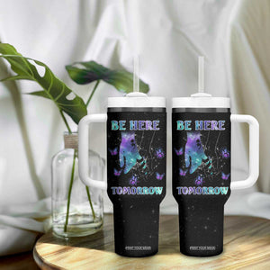 Suicide Prevention Awareness Tumbler With Handle Teal Purple Semicolon Be Here Tomorrow Survivor TB10 Print Your Wear