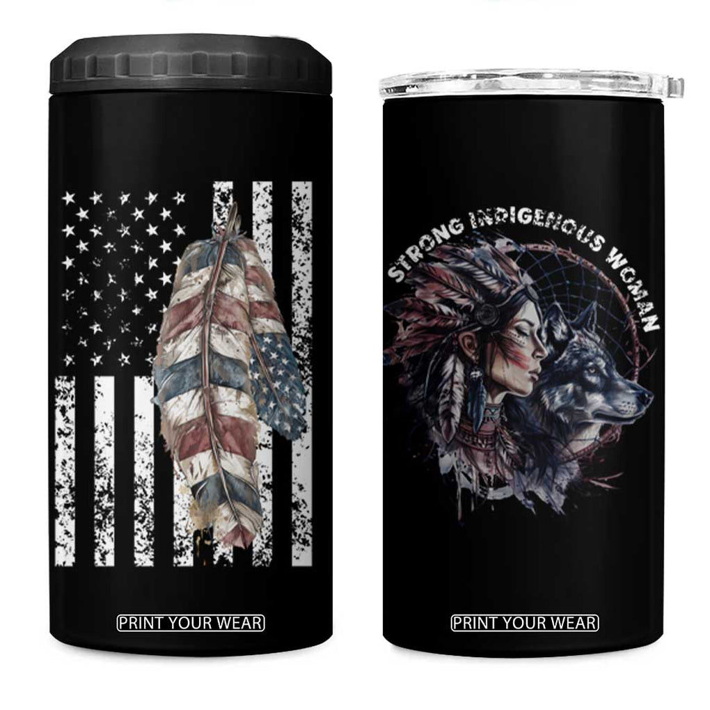 Native American Culture 4 in 1 Can Cooler Tumbler Strong Indigenous Women Feathers USA Flag TB10 One Size: 16 oz Black Print Your Wear