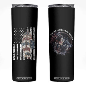 Native American Culture Skinny Tumbler Strong Indigenous Women Feathers USA Flag TB10 Black Print Your Wear