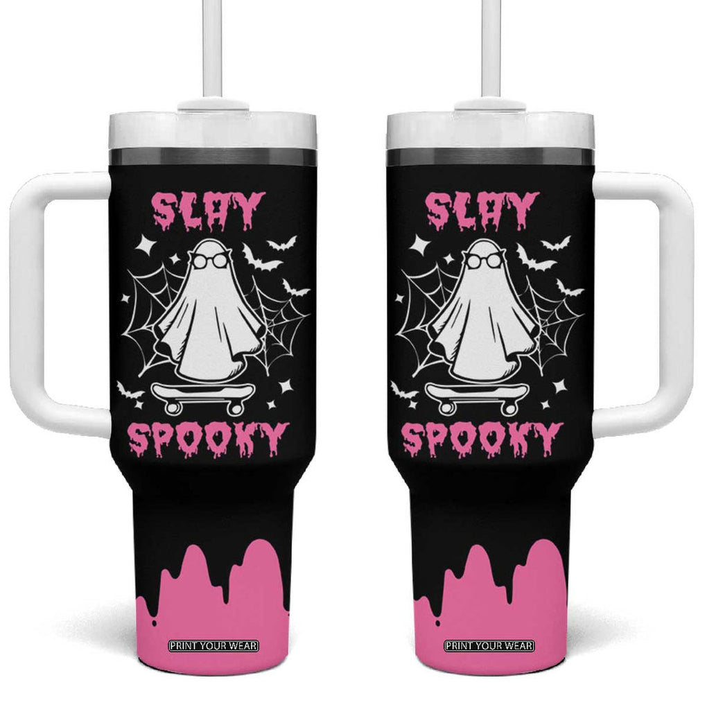 Halloween Ghost Slay Spooky Face Tumbler With Handle Pink Ghosts Funny Decoration Horror Gift TB10 One Size: 40 oz Black Print Your Wear