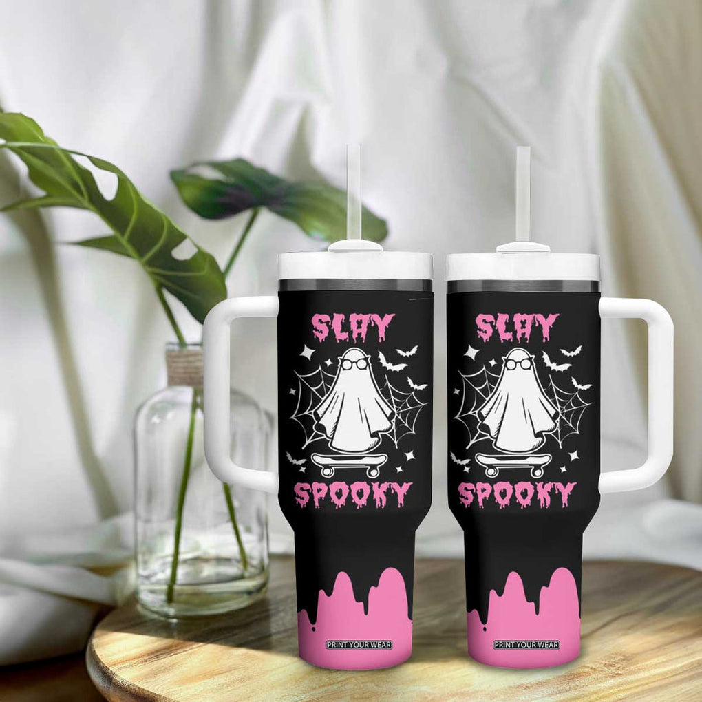 Halloween Ghost Slay Spooky Face Tumbler With Handle Pink Ghosts Funny Decoration Horror Gift TB10 Print Your Wear