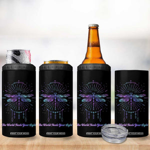 Suicide Prevention Awareness 4 in 1 Can Cooler Tumbler Teal Purple Dragonfly The World Needs You Light TB10 Print Your Wear