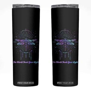 Suicide Prevention Awareness Skinny Tumbler Teal Purple Dragonfly The World Needs You Light TB10 Black Print Your Wear