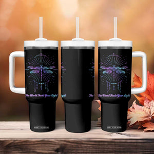 Suicide Prevention Awareness Tumbler With Handle Teal Purple Dragonfly The World Needs You Light TB10 Print Your Wear