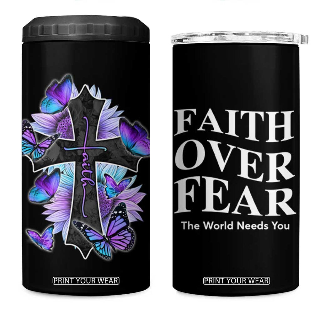 Suicide Prevention Awareness 4 in 1 Can Cooler Tumbler Teal Purple Cross Faith Over Fear Christian TB10 One Size: 16 oz Black Print Your Wear