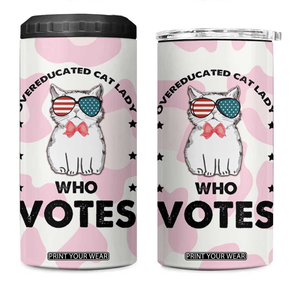 Overeducated Cat Lady Vote for Kamala President 4 in 1 Can Cooler Tumbler Funny Kitty Harris 2024 TB10 One Size: 16 oz Pink Cow Print Your Wear