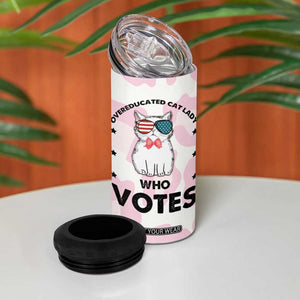 Overeducated Cat Lady Vote for Kamala President 4 in 1 Can Cooler Tumbler Funny Kitty Harris 2024 TB10 Print Your Wear