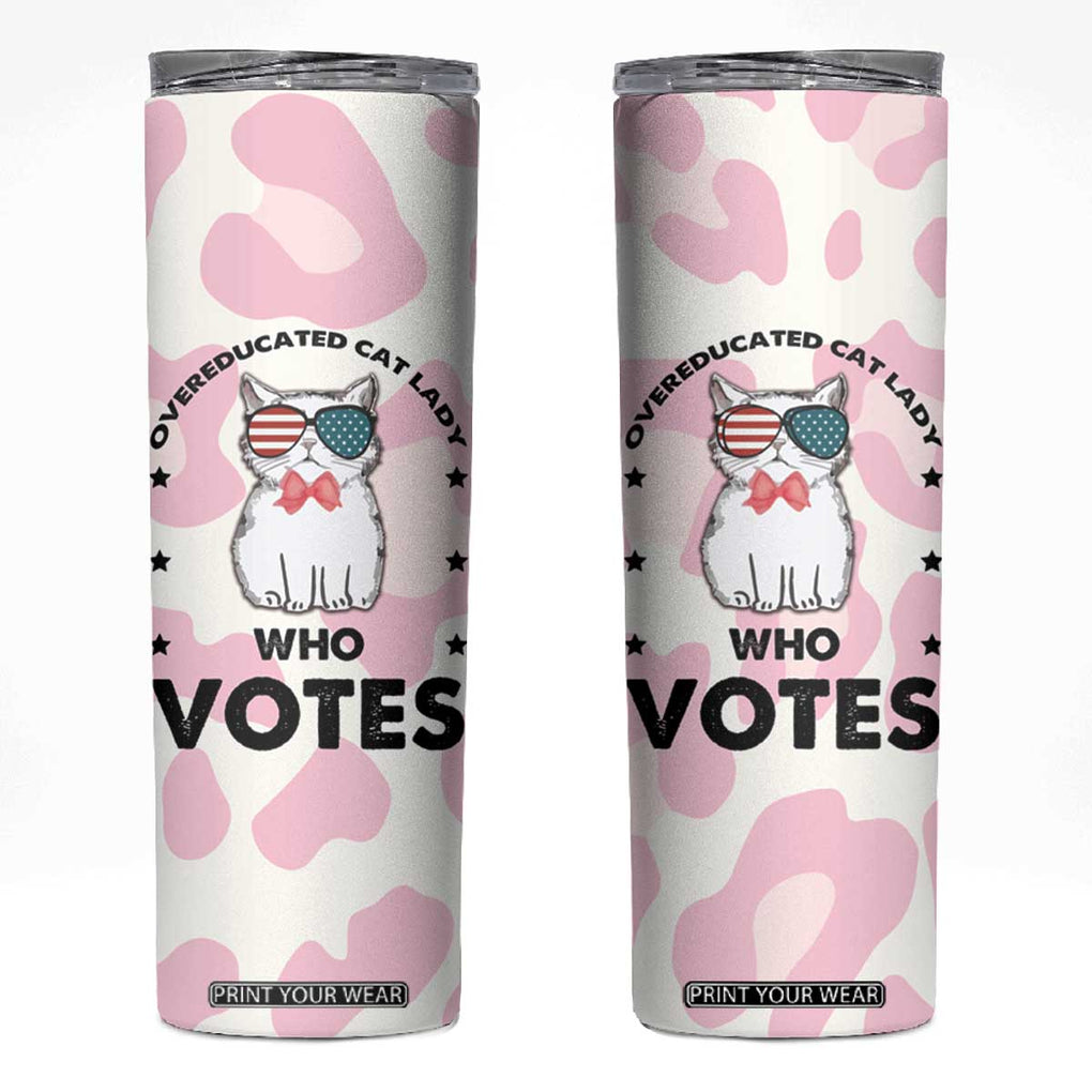 Overeducated Cat Lady Vote for Kamala President Skinny Tumbler Funny Kitty Harris 2024 TB10 Pink Cow Print Your Wear