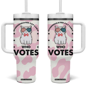 Overeducated Cat Lady Vote for Kamala President Tumbler With Handle Funny Kitty Harris 2024 TB10 One Size: 40 oz Pink Cow Print Your Wear