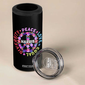 Harris 2024 Election 4 in 1 Can Cooler Tumbler Feminist Flower Peace Love Equality Hope Diversity American Flag TB10 Print Your Wear