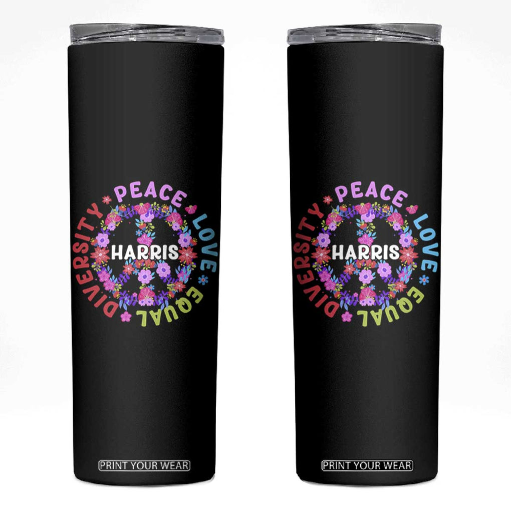 Harris 2024 Election Skinny Tumbler Feminist Flower Peace Love Equality Hope Diversity American Flag TB10 Black Print Your Wear