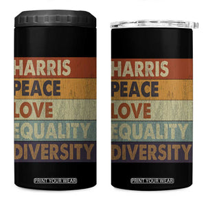 Harris 2024 4 in 1 Can Cooler Tumbler Peace Love Equality Hope Diversity Human Rights Retro TB10 One Size: 16 oz Black Print Your Wear