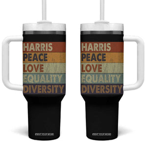 Harris 2024 Tumbler With Handle Peace Love Equality Hope Diversity Human Rights Retro TB10 One Size: 40 oz Black Print Your Wear