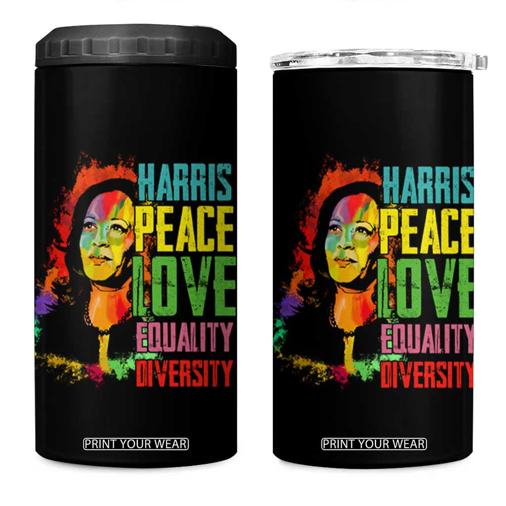 Harris 2024 Madam President 4 in 1 Can Cooler Tumbler Peace Love Equality Hope Diversity Human Rights Womens & Gay LGBTQ+ Pride TB10 One Size: 16 oz Black Print Your Wear