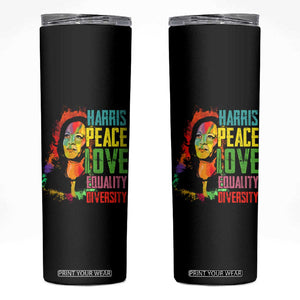 Harris 2024 Madam President Skinny Tumbler Peace Love Equality Hope Diversity Human Rights Womens & Gay LGBTQ+ Pride TB10 Black Print Your Wear