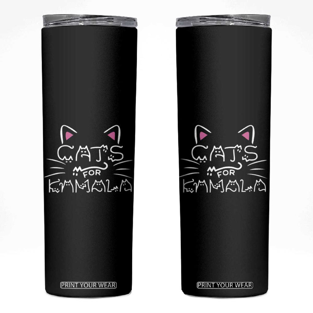 Harris 2024 Skinny Tumbler Cat For Kamala Madam President Kitty Lettering Positive Funny TB10 Black Print Your Wear