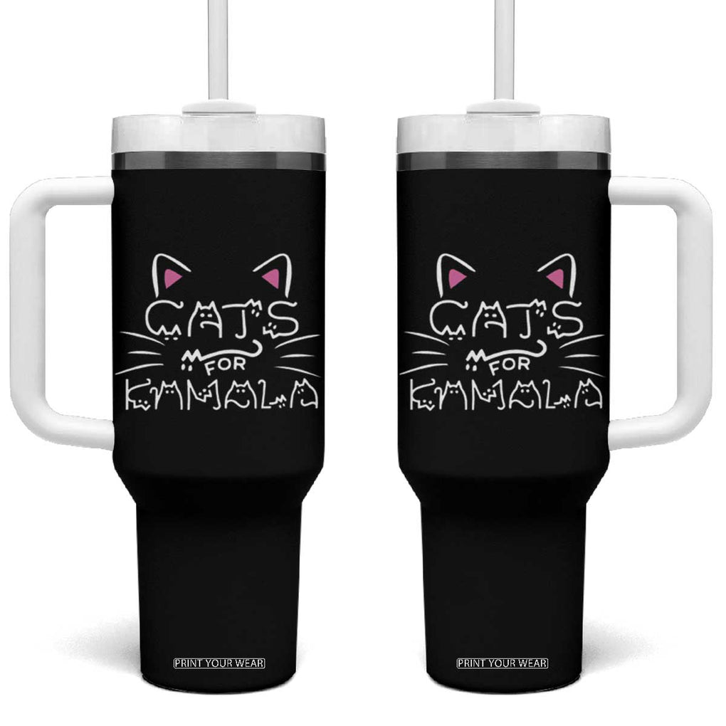 Harris 2024 Tumbler With Handle Cat For Kamala Madam President Kitty Lettering Positive Funny TB10 One Size: 40 oz Black Print Your Wear