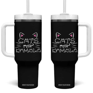 Harris 2024 Tumbler With Handle Cat For Kamala Madam President Kitty Lettering Positive Funny TB10 One Size: 40 oz Black Print Your Wear