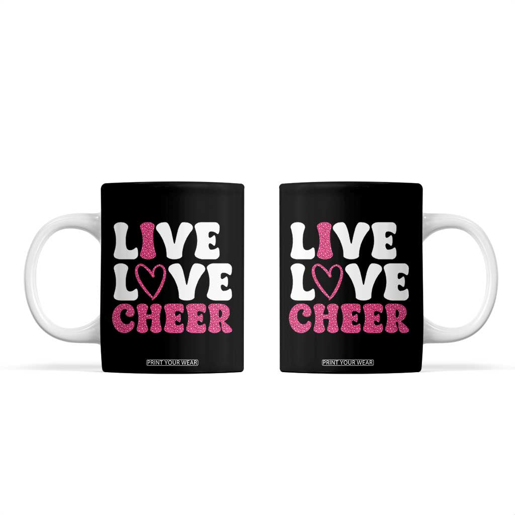 Cheerleader Coffee Mug Live Love Cheer Girl Cheerleading Pink Leopard TB10 Black Print Your Wear