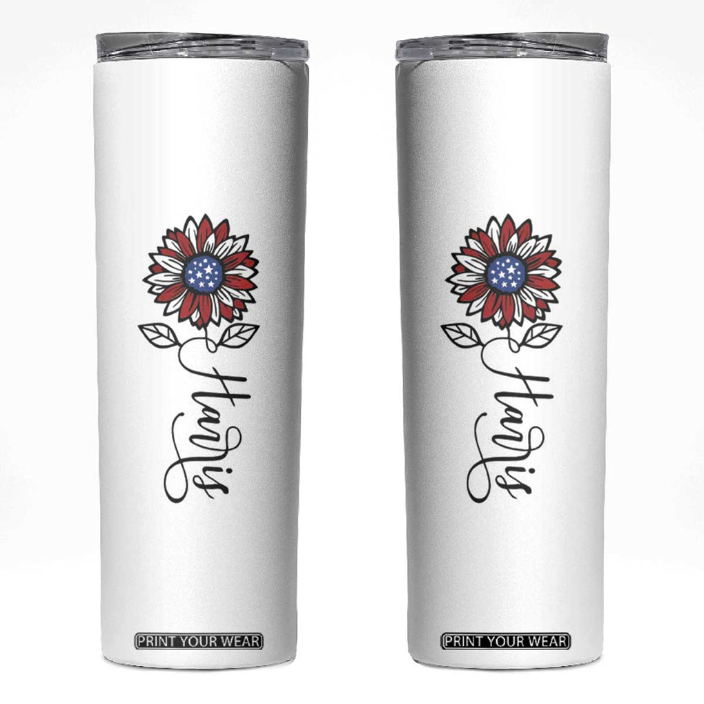 Harris 2024 Election Skinny Tumbler Madam President Vintage Floral Sunflower American Flag TB10 White Print Your Wear