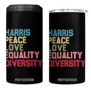 Harris 2024 4 in 1 Can Cooler Tumbler Peace Love Equality Diversity TB10 One Size: 16 oz Black Print Your Wear