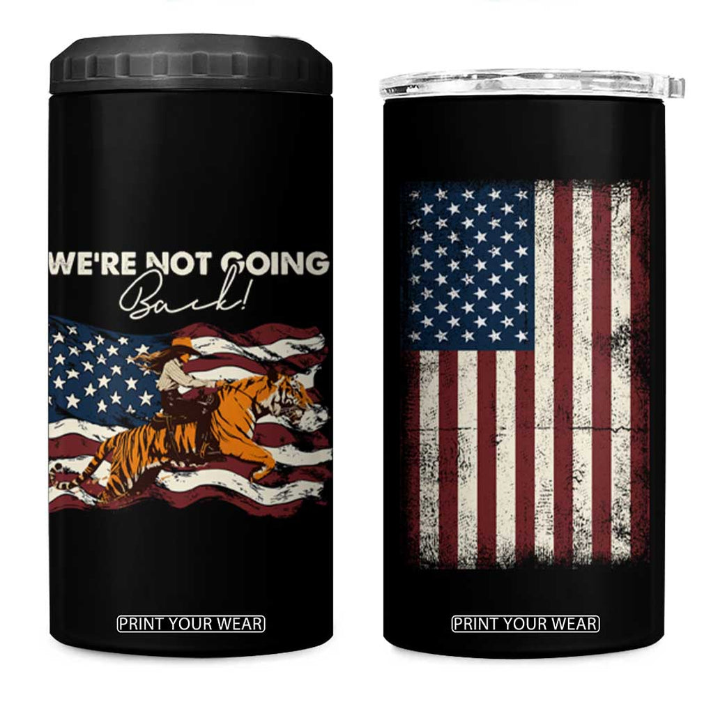 We're Not Going Back Kamala Harris 2024 Election 4 in 1 Can Cooler Tumbler Childless Cat Lady Vintage Western American Flag TB10 One Size: 16 oz Black Print Your Wear